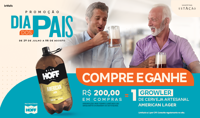 Na campanha de Dia dos Pais do Shopping Estação, na compra dos presentes, os clientes ganham um growler de cerveja