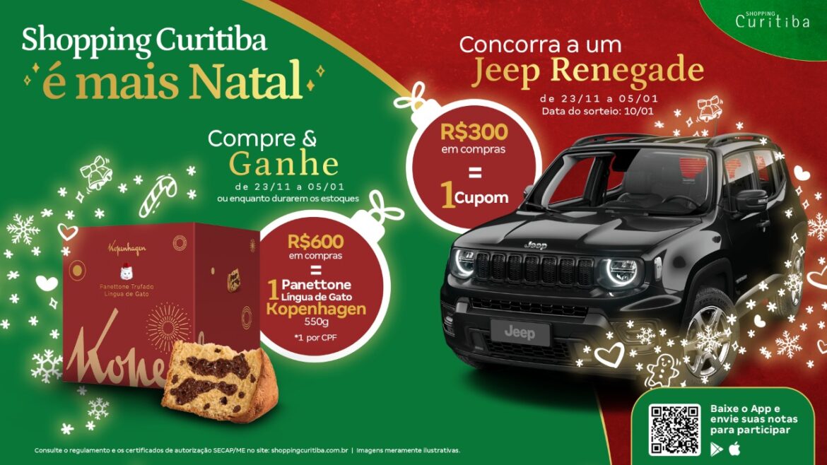 Shopping Curitiba tem sorteio de Jeep Renegadee compre-ganhe da Kopenhagen