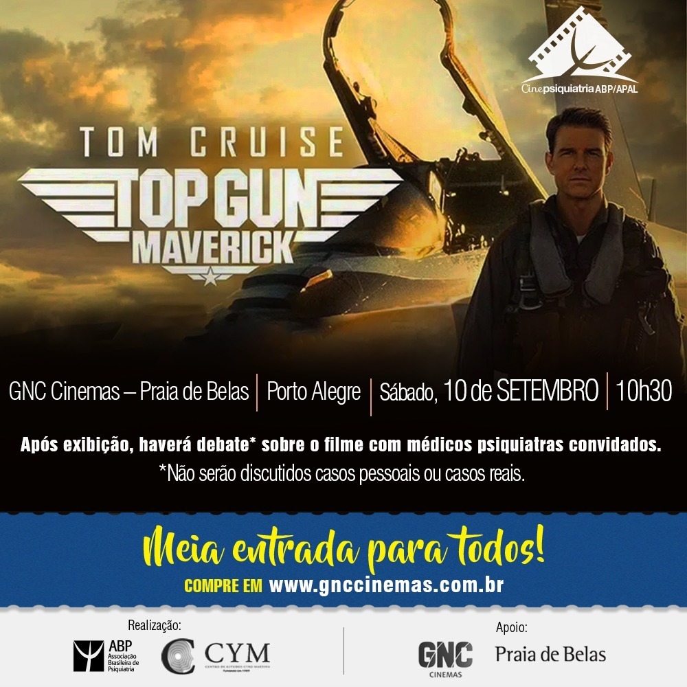 “Top Gun: Maverick” é o filme do Cinepsiquiatria de setembro no Praia de Belas Shopping